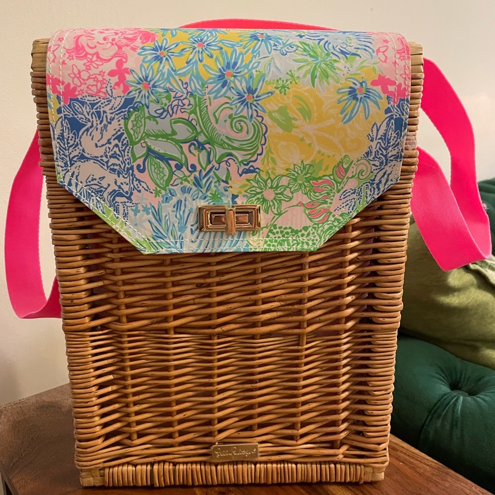 Lily Pulitzer rattan/wicker picnic basket bag